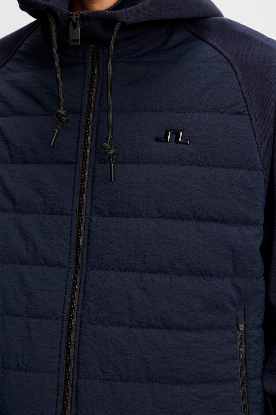 chaqueta híbrida con capucha y cremallera mijo