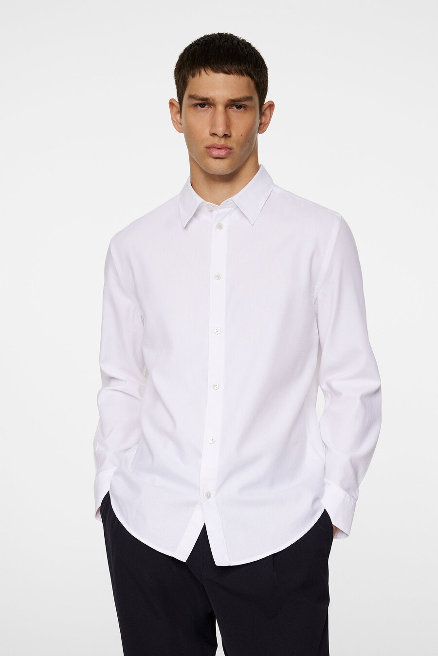 camisa de algodón tencel de manga larga entallada