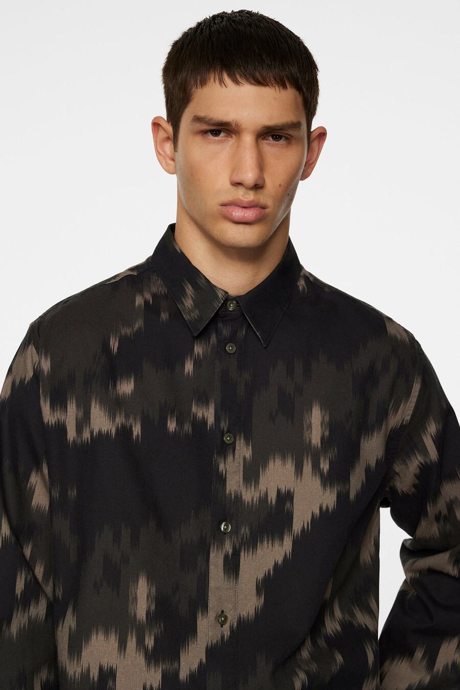 camisa con estampado de tencel de manga larga regular